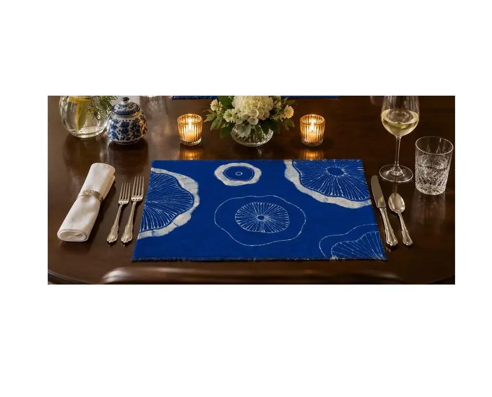 Handmade Cotton Placemat | Indigo Batik Table Mat | Lotus Table Decor